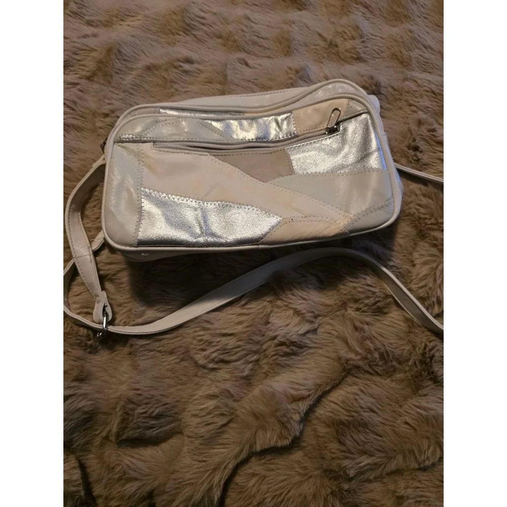 RARE 90s Vintage White Silver Colorblock Jaclyn Smith Patchwork Crossbody Bag